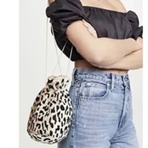 Ganni Beaded Leopard Print Drawstring Bag